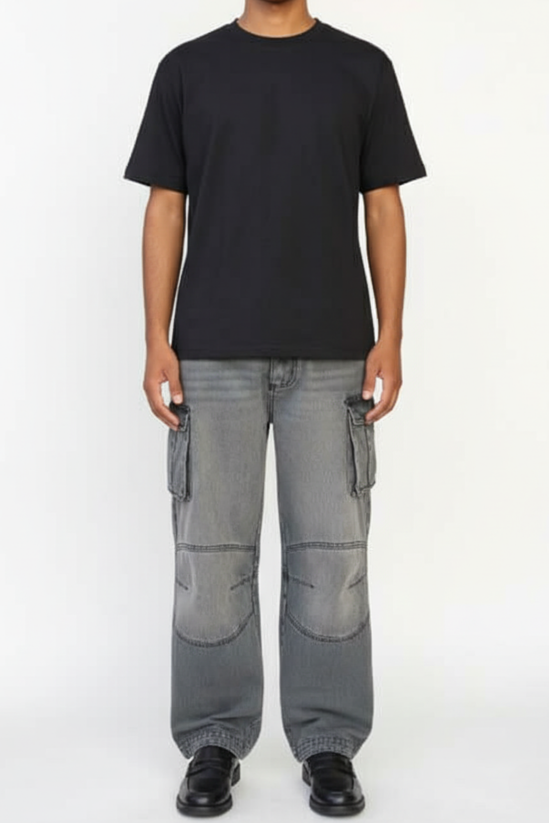 Unisex wash cargo pant front view