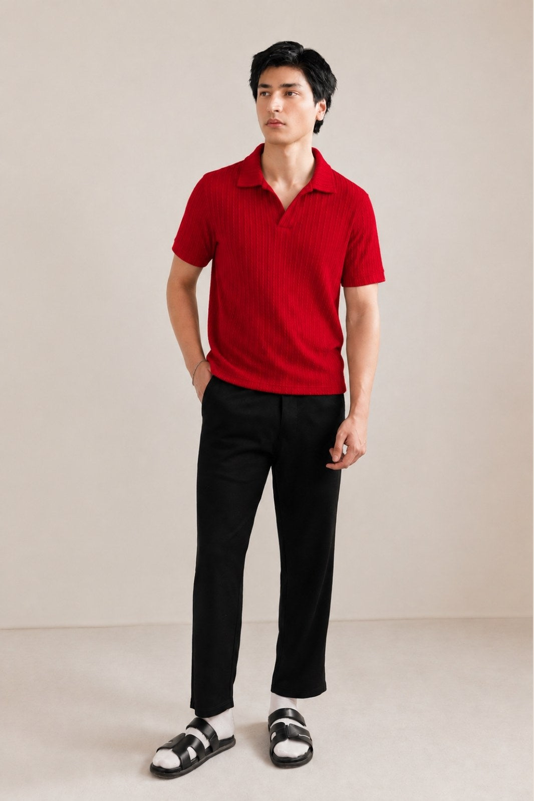 CLASSIC JOHNNY COLLAR CABLE KNIT POLO