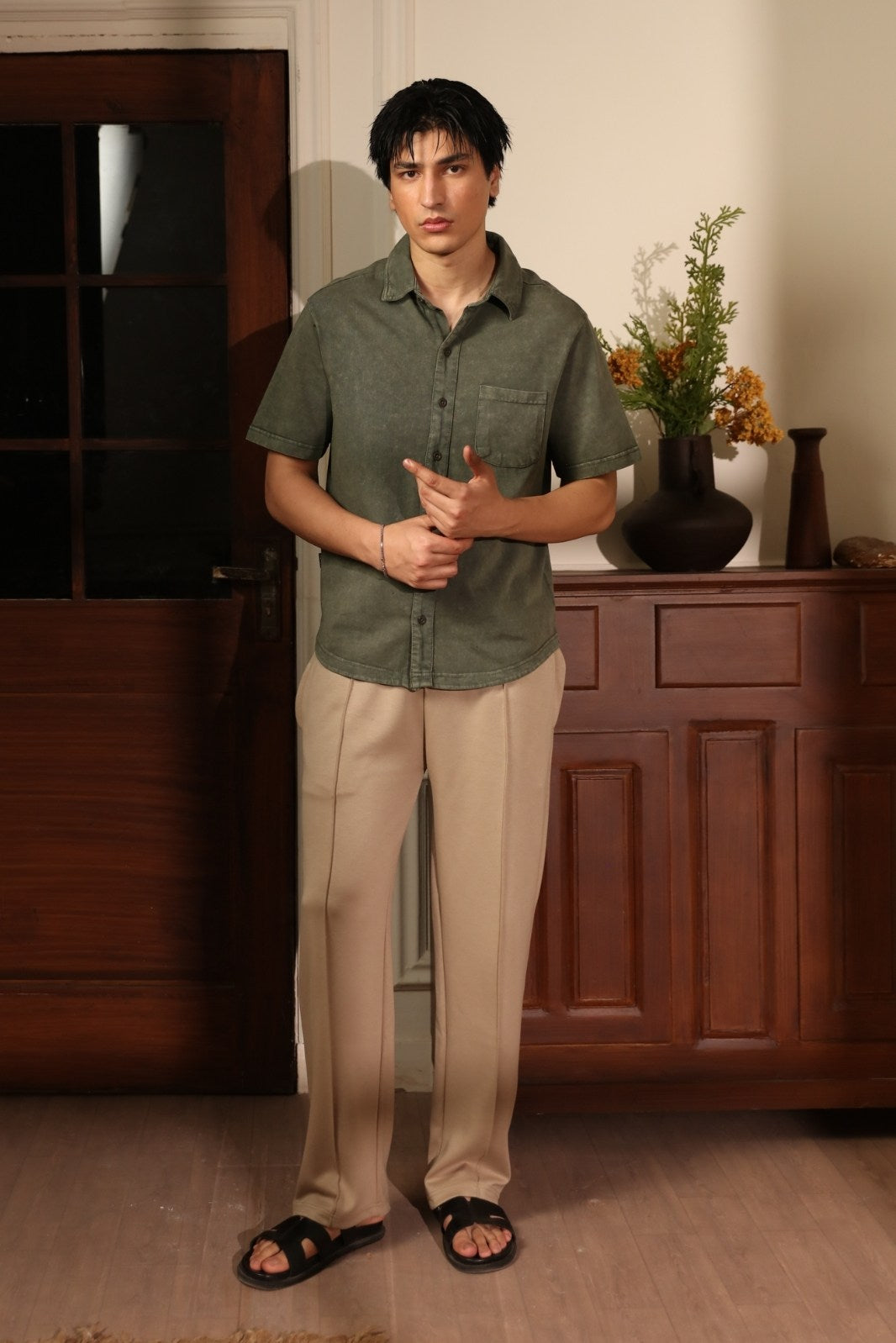 WASHED JERSEY BUTTON-DOWN SHIRT