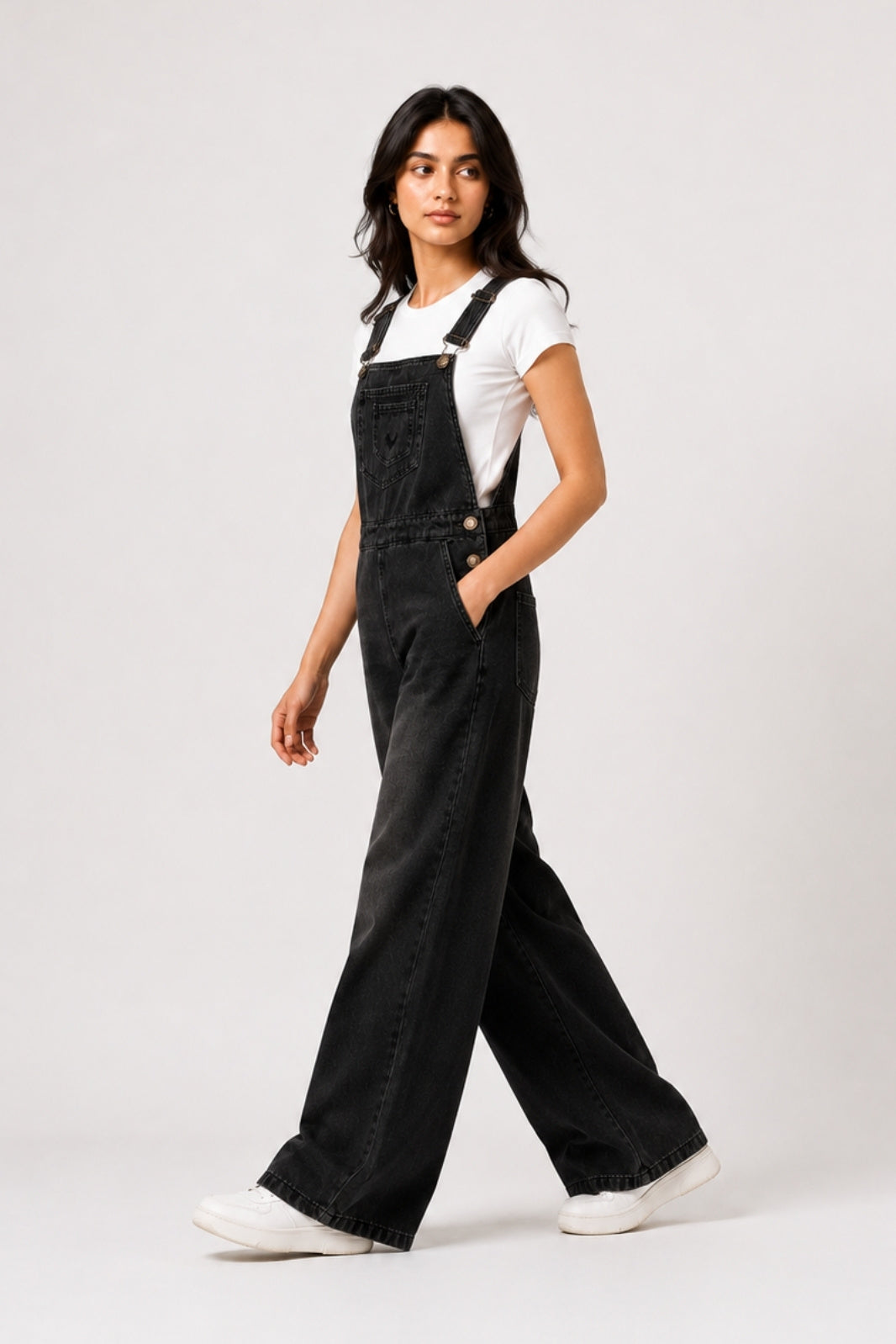 BLACK DENIM OVERALL