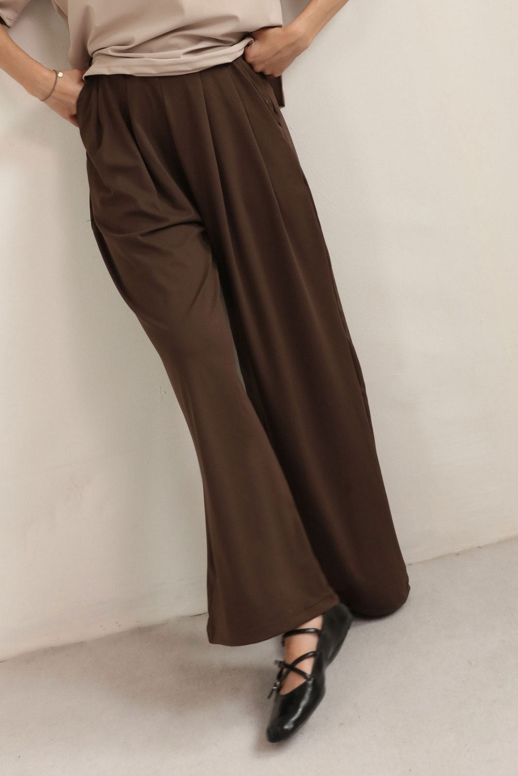 ELASTICATED SCUBA WIDE LEG PANTS