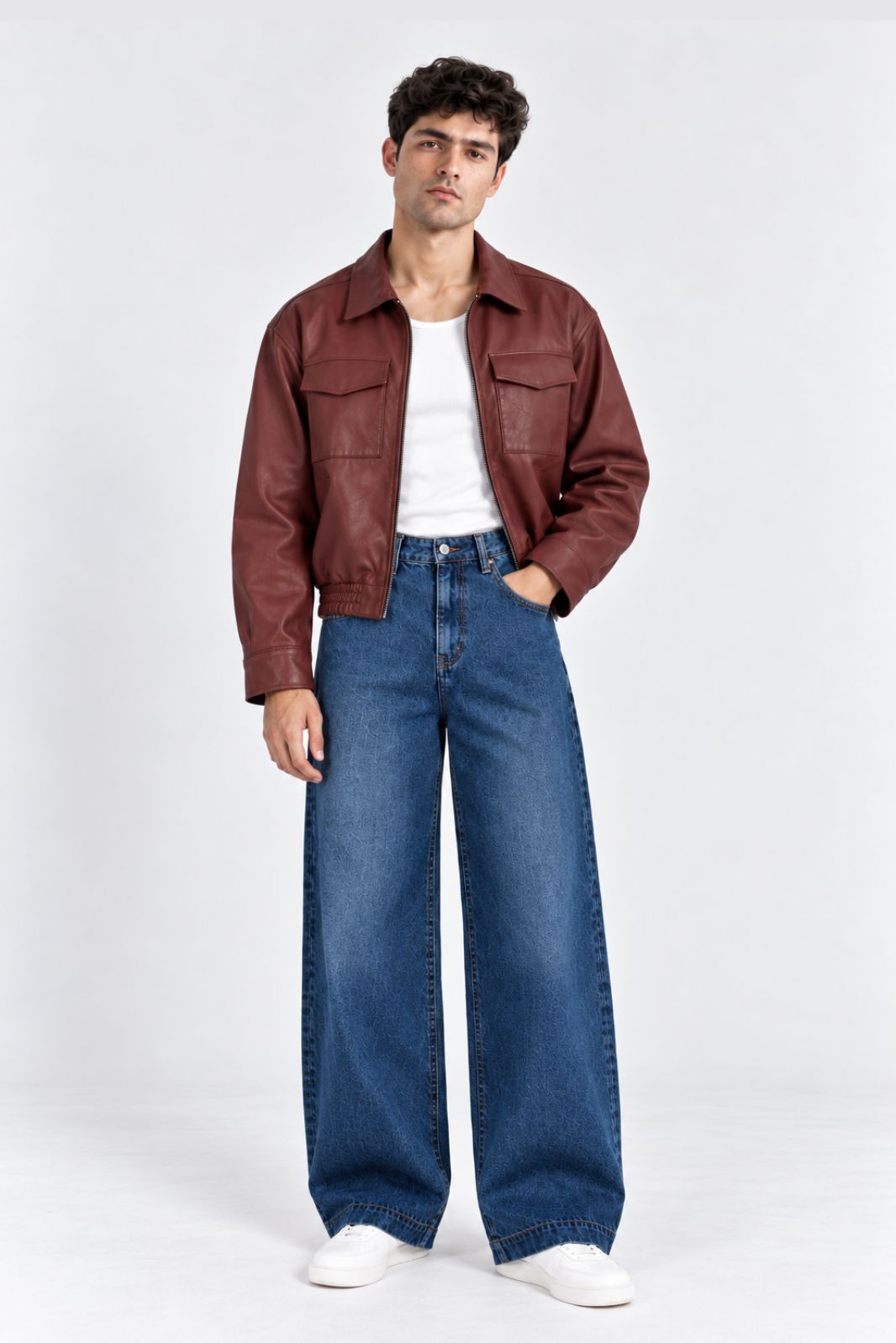 BOXY FIT CROPPED LEATHER JACKET