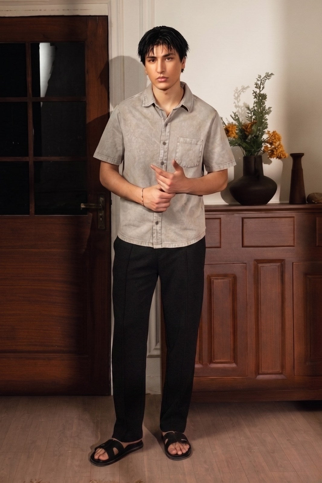 WASHED JERSEY BUTTON-DOWN SHIRT