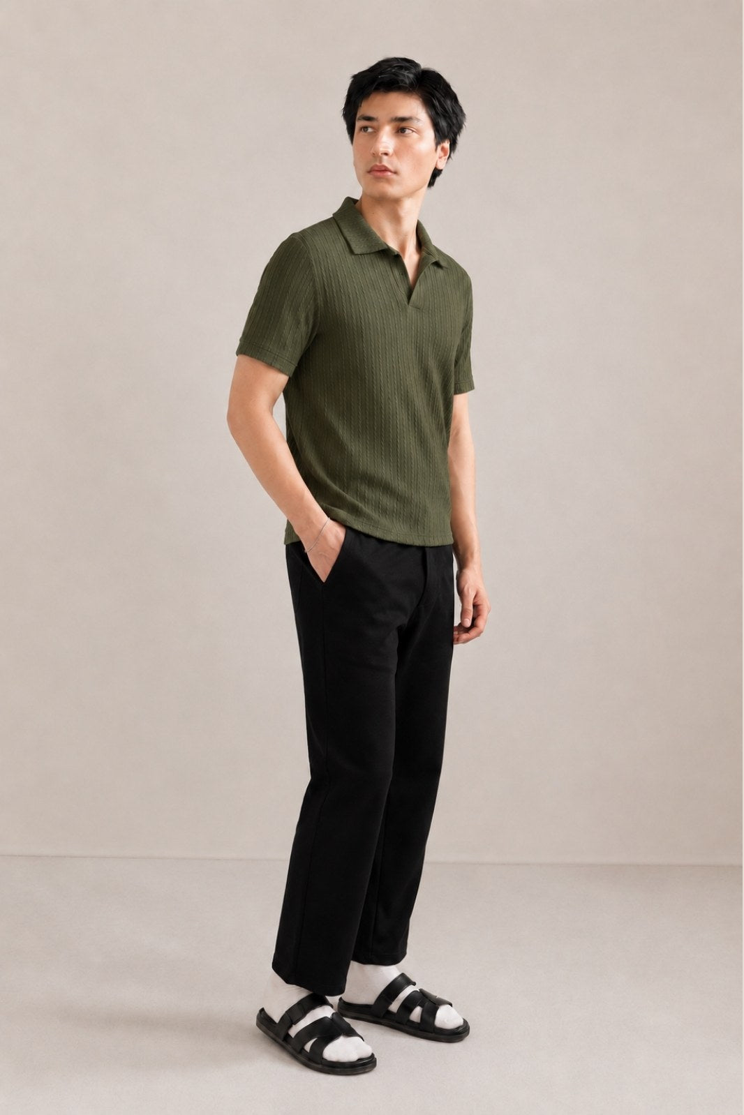 CLASSIC JOHNNY COLLAR CABLE KNIT POLO