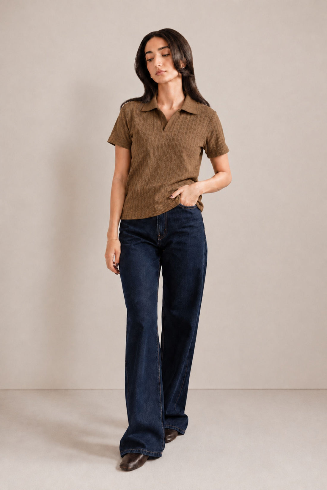 CLASSIC JOHNNY COLLAR CABLE KNIT POLO
