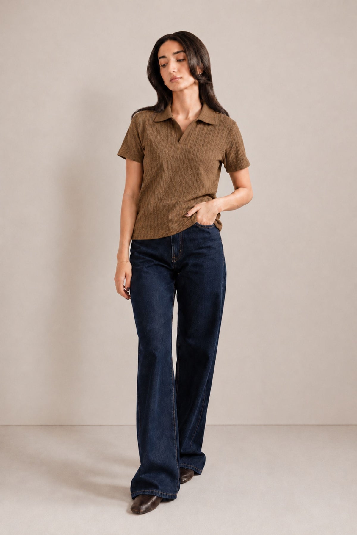 CLASSIC JOHNNY COLLAR CABLE KNIT POLO