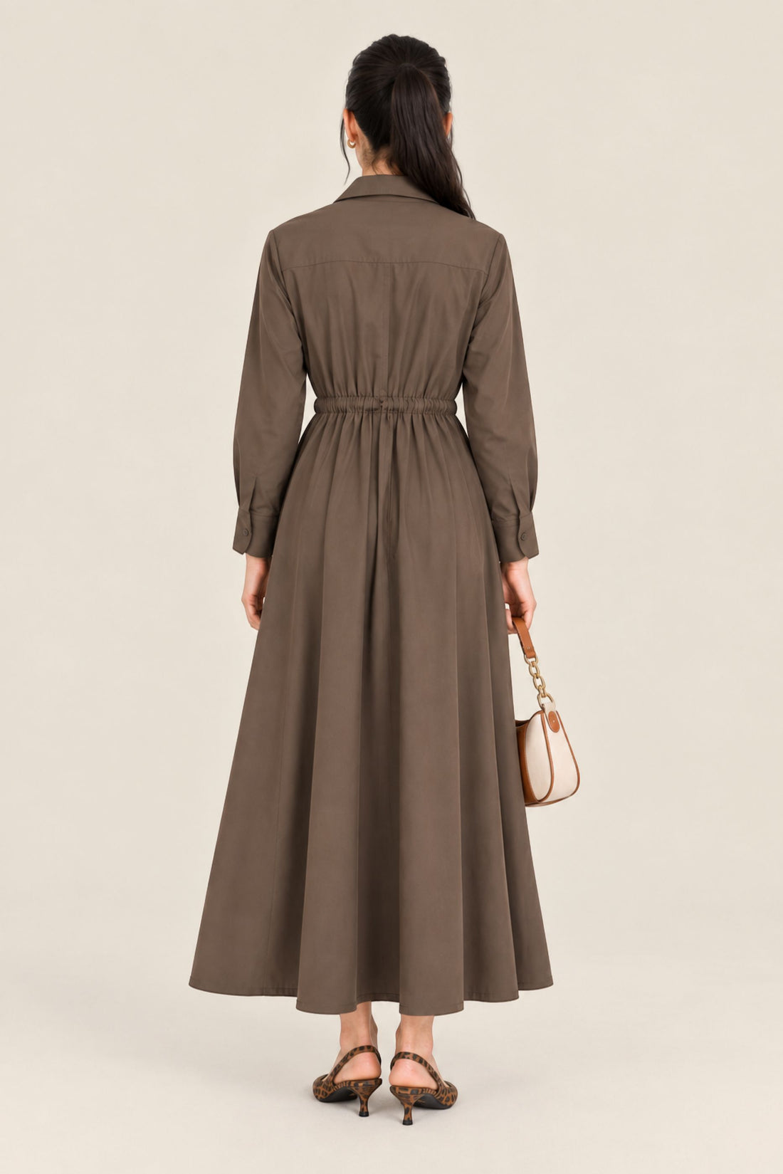 QUARTER BUTTON DOWN DRAWSTRING DRESS