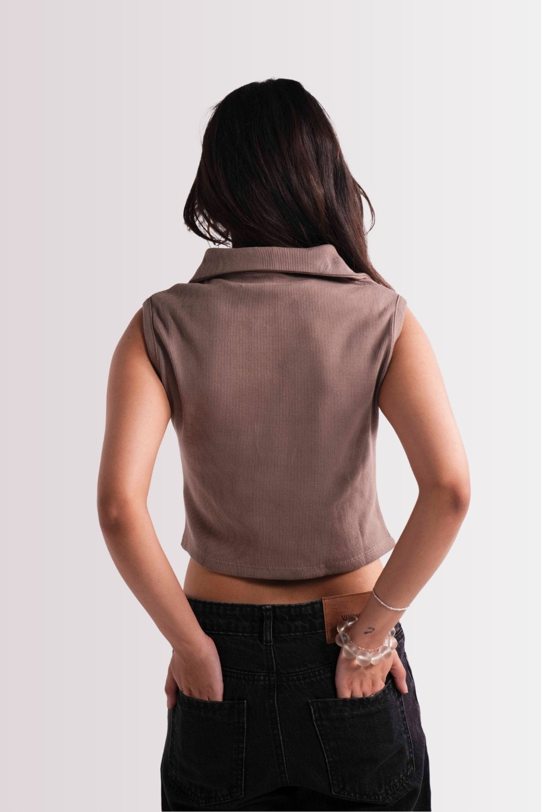 SLEEVELESS POLO COLLAR CROP TOP - DUSTY MAUVE