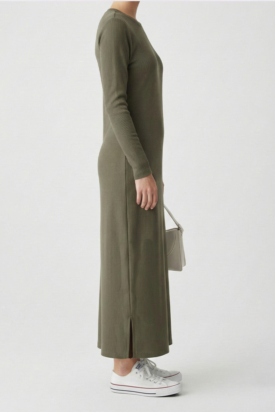 RIB KNIT MIDI DRESS PINK GREEN