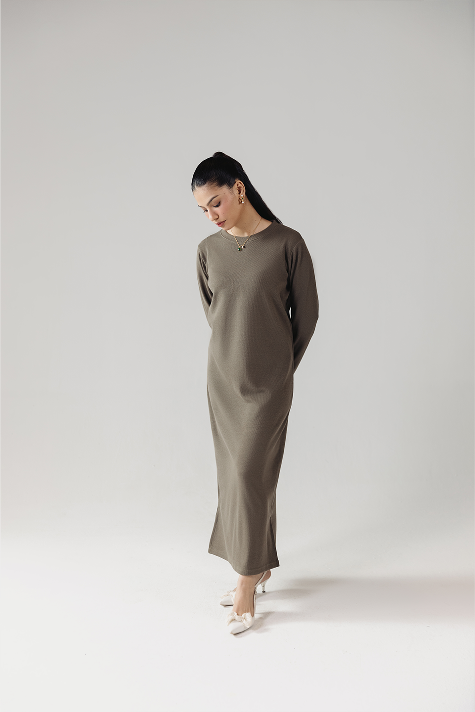 RIB KNIT MIDI DRESS GREEN