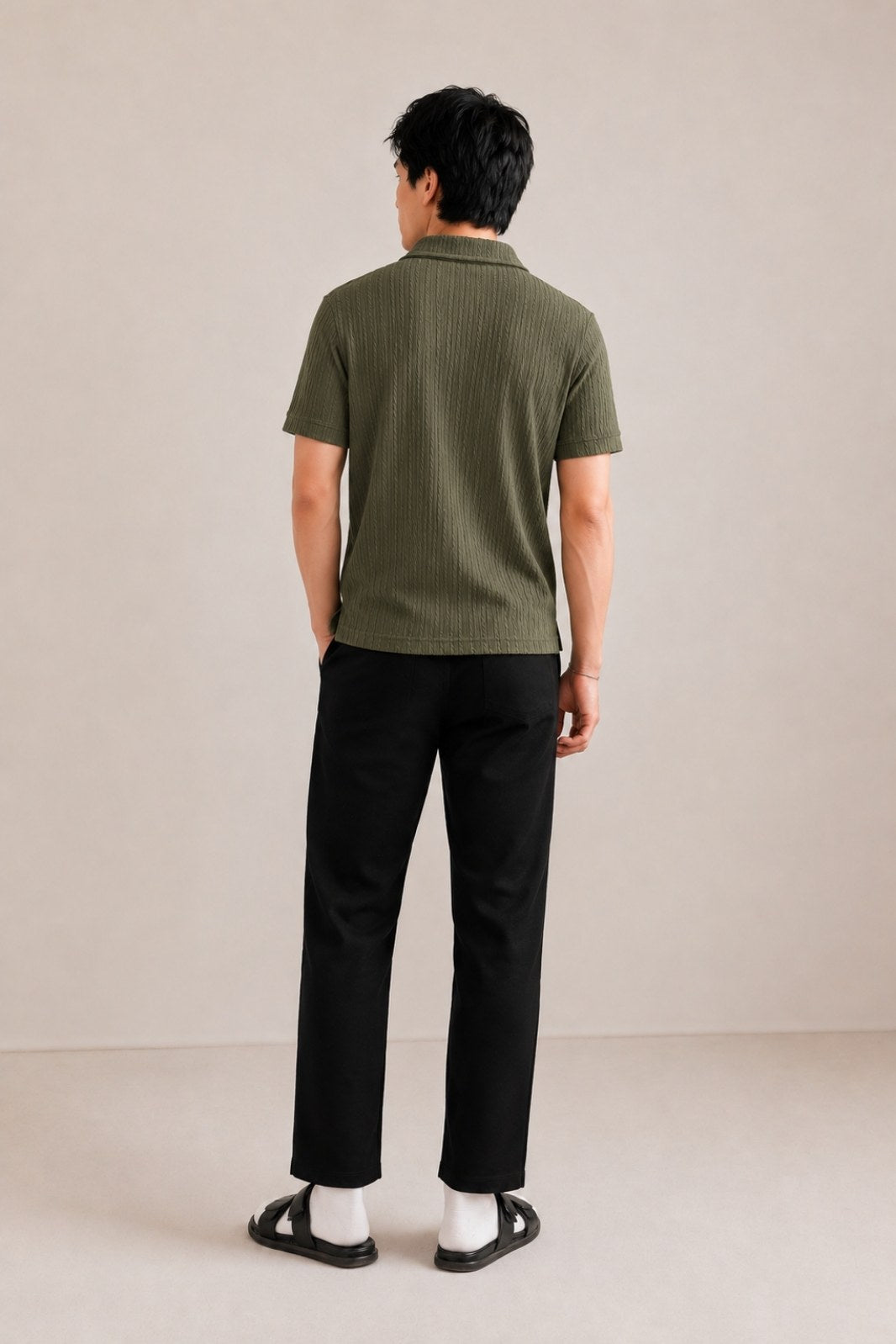 CLASSIC JOHNNY COLLAR CABLE KNIT POLO
