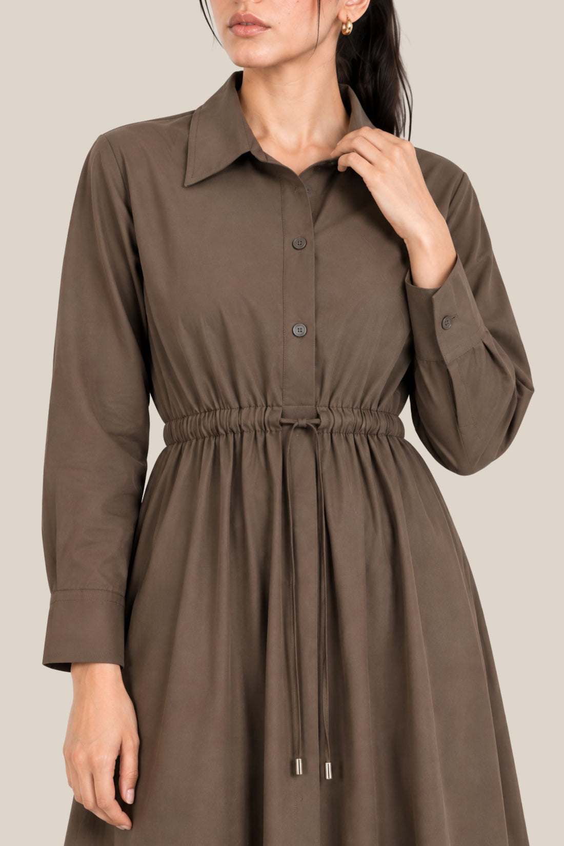 QUARTER BUTTON DOWN DRAWSTRING DRESS