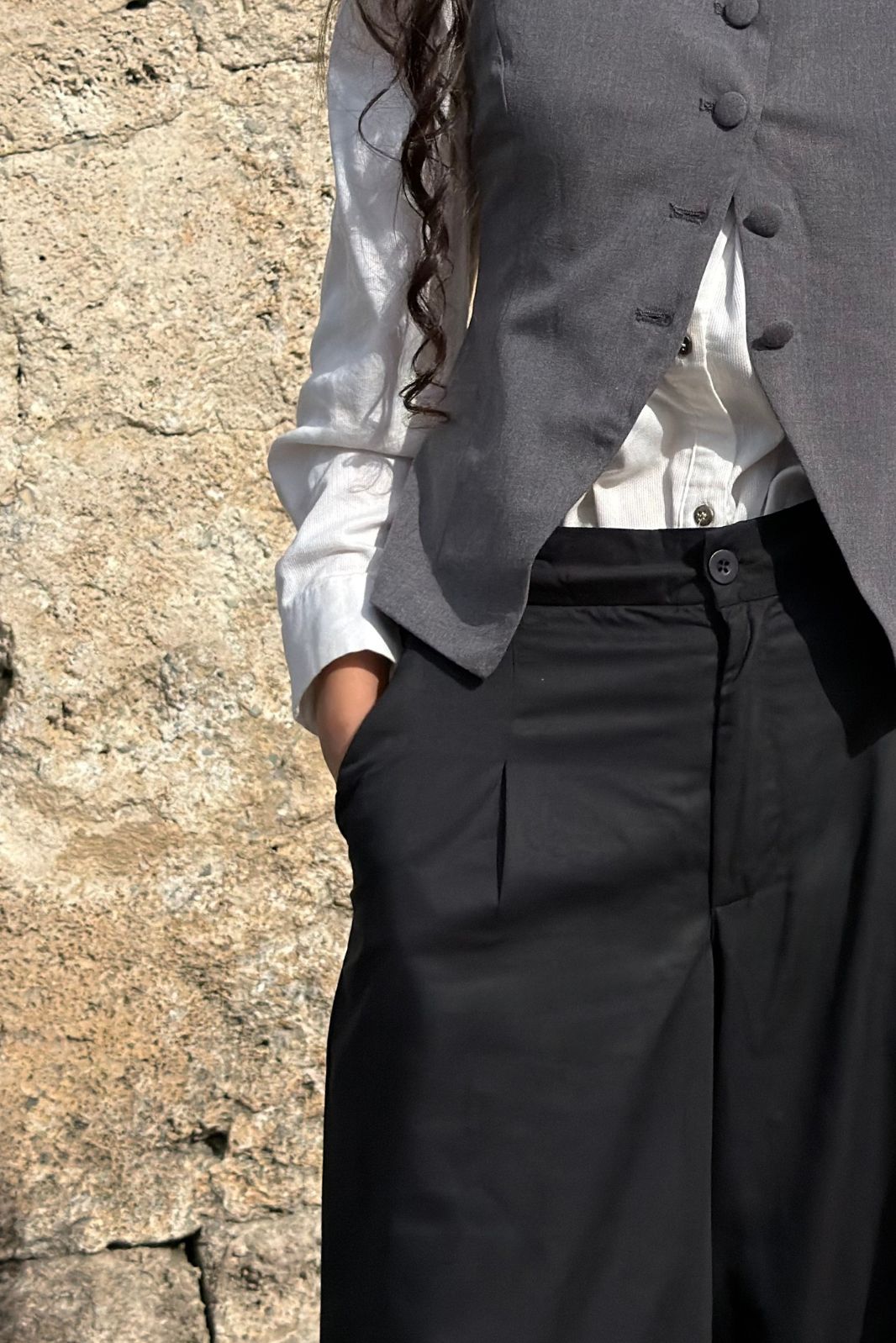 WOMEN DARTED WIDE LEG PANTS