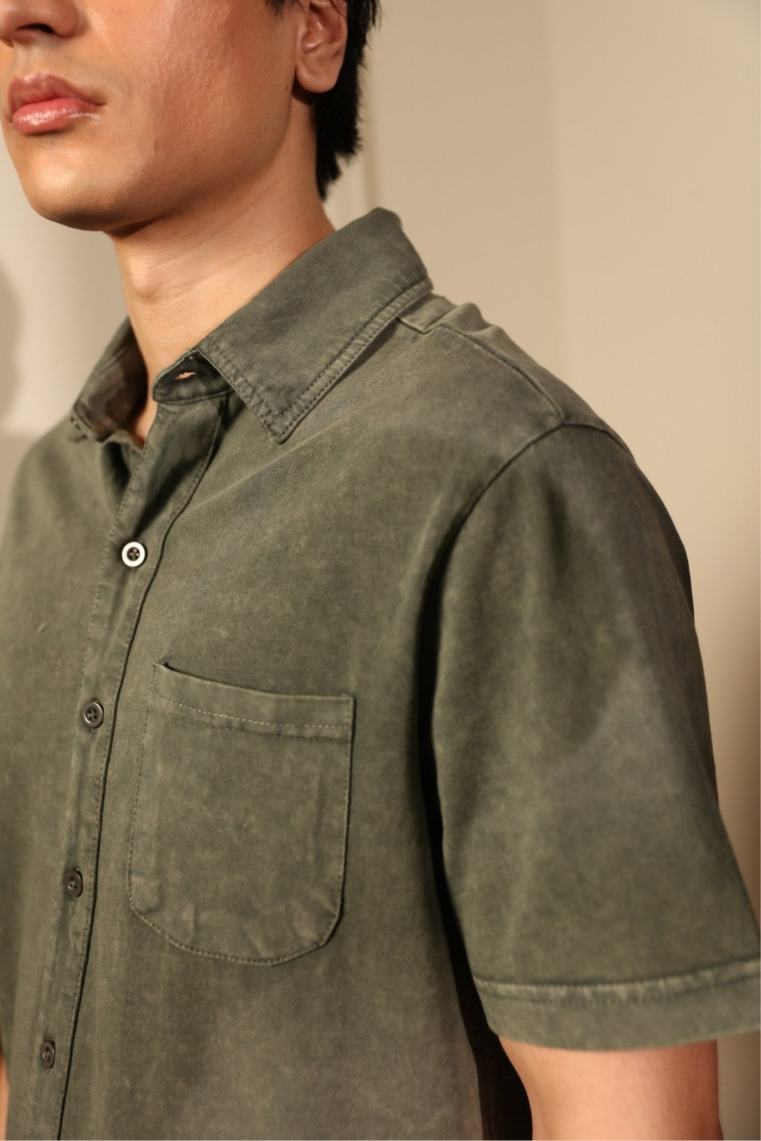 WASHED JERSEY BUTTON-DOWN SHIRT