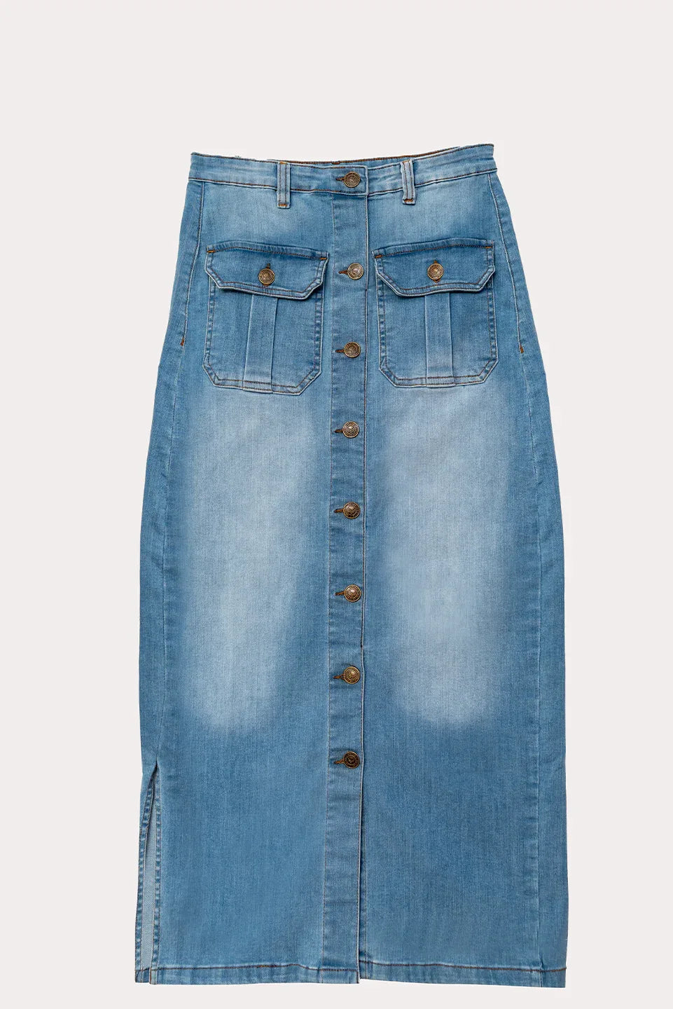 Button Down Denim Skirt in Light Wash