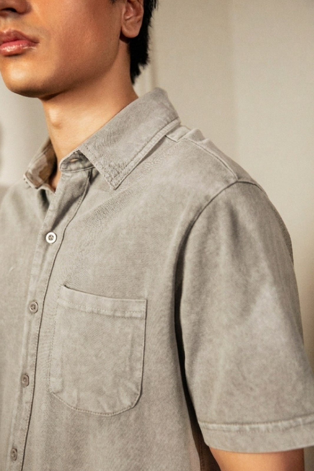 WASHED JERSEY BUTTON-DOWN SHIRT