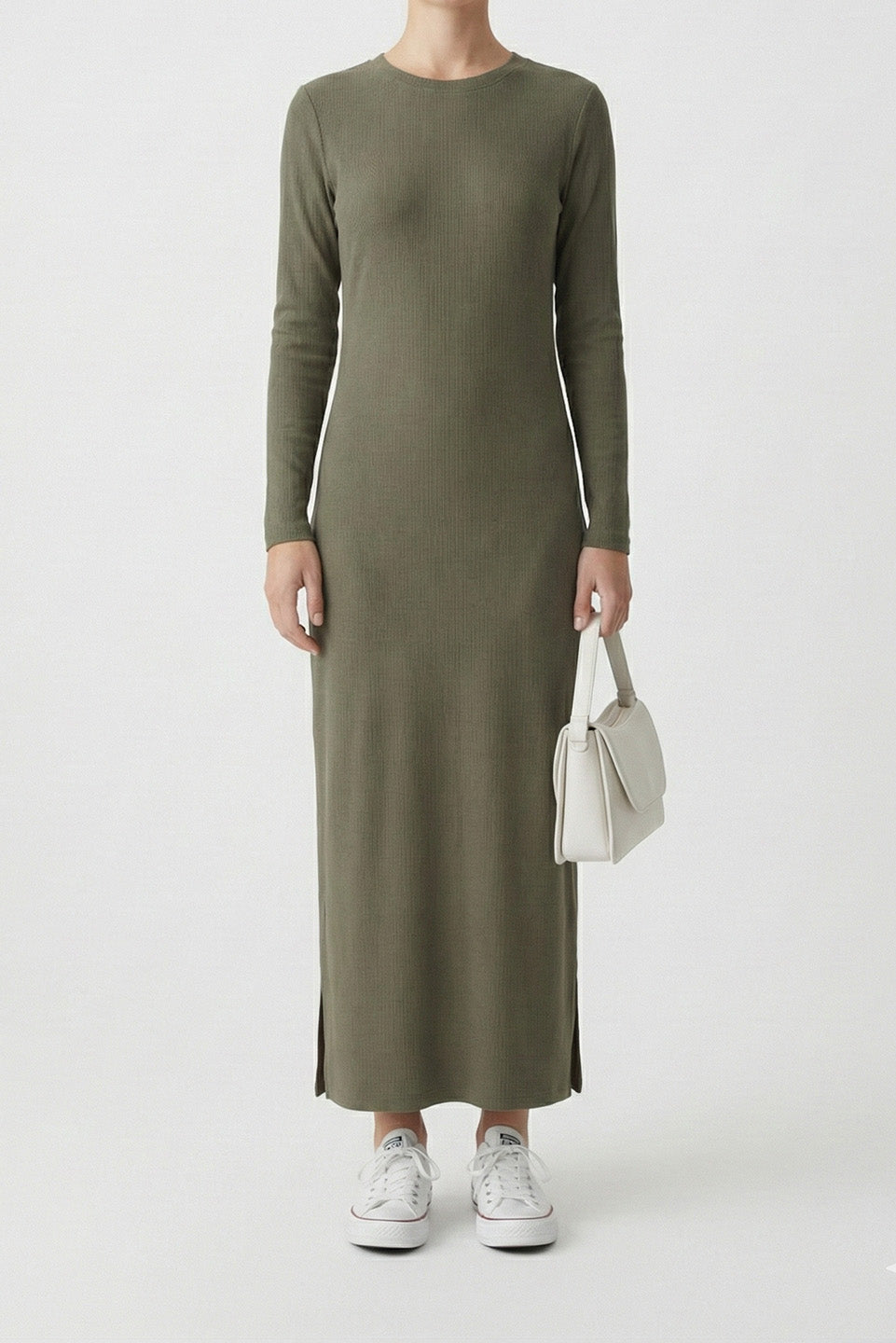 RIB KNIT MIDI DRESS PINK GREEN