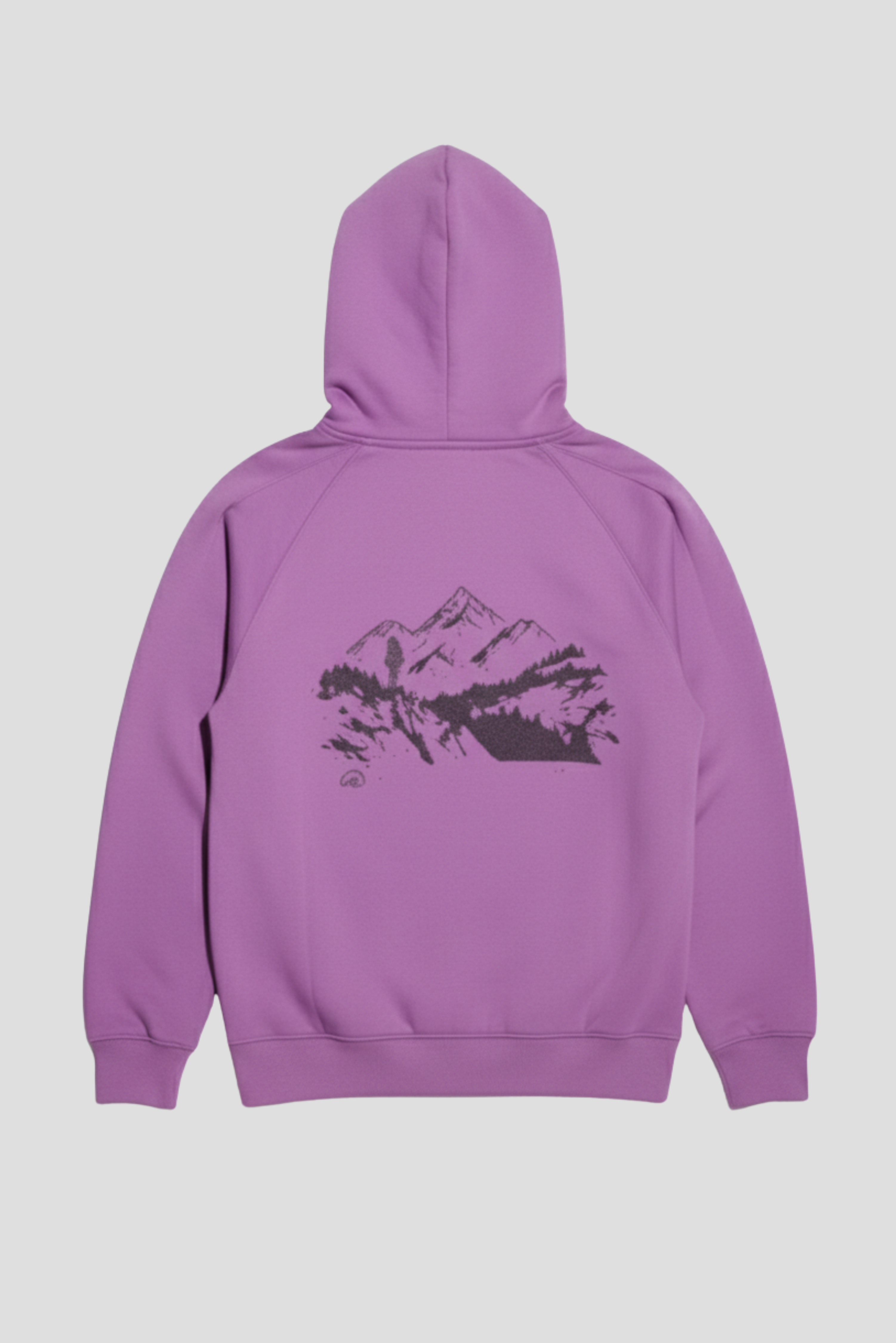 back view of a purple raglan sleeve hoodie for men at verve