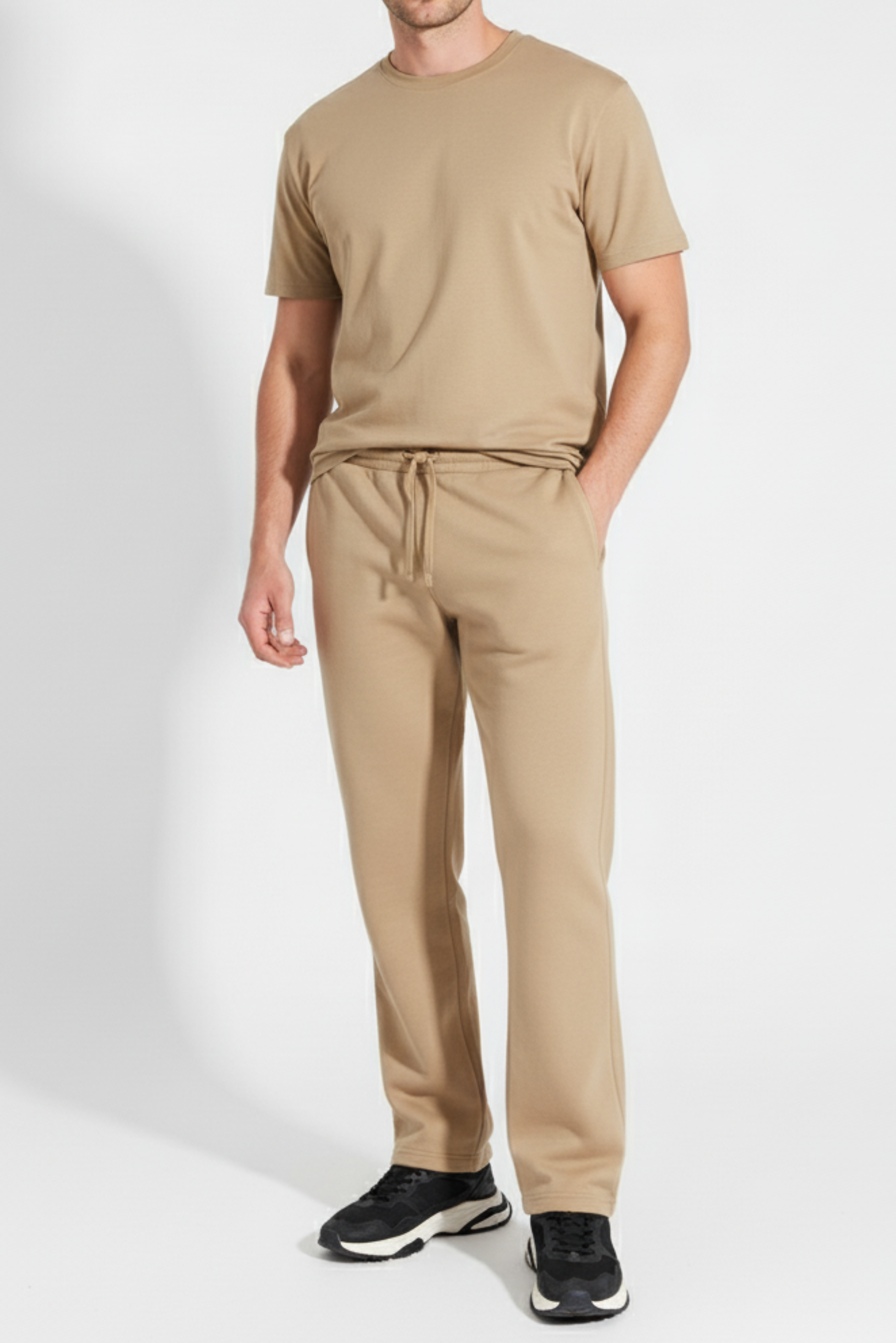 Winter trousers for men in Pakistan khaki color front view worn by model