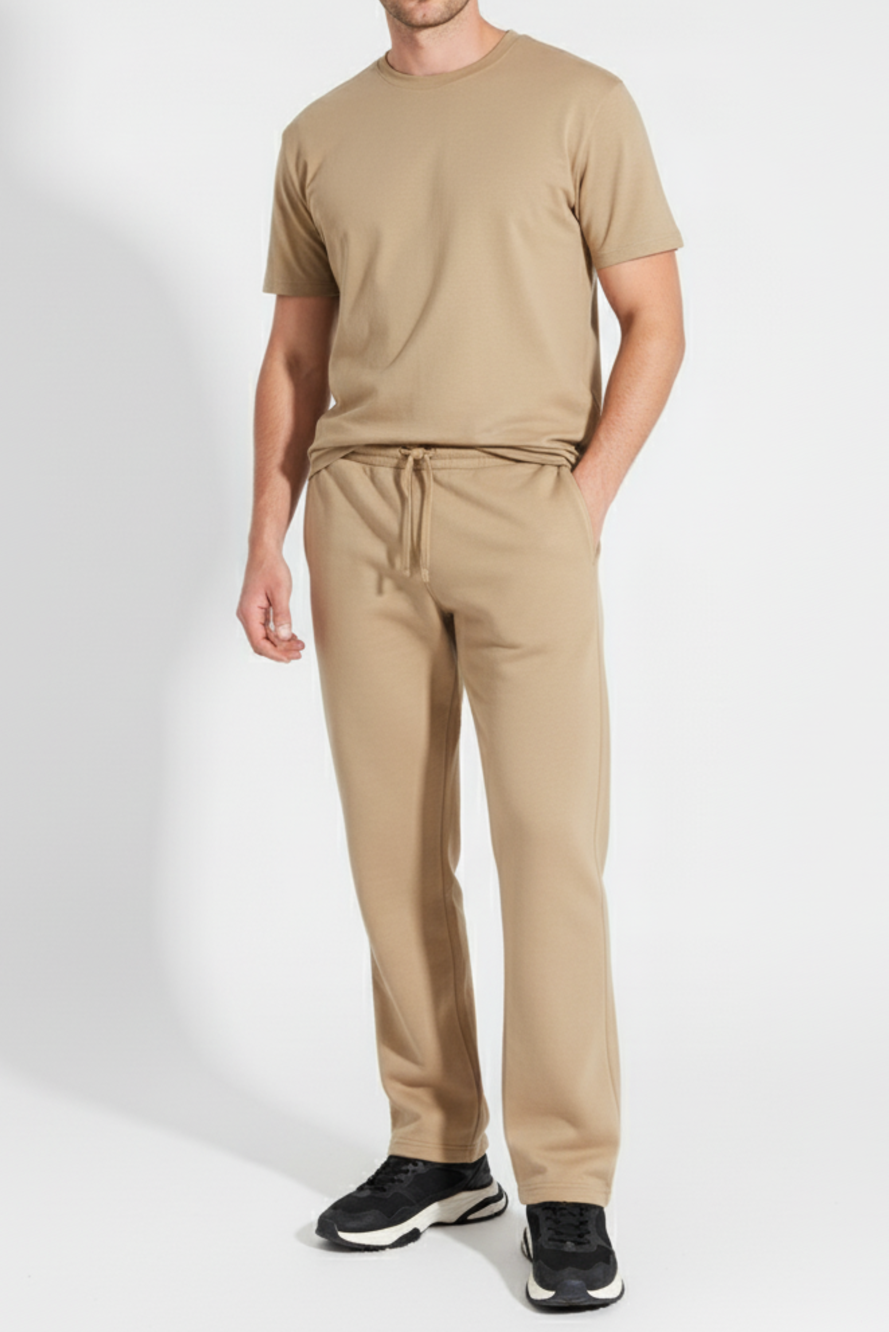 Winter trousers for men in Pakistan khaki color front view worn by model