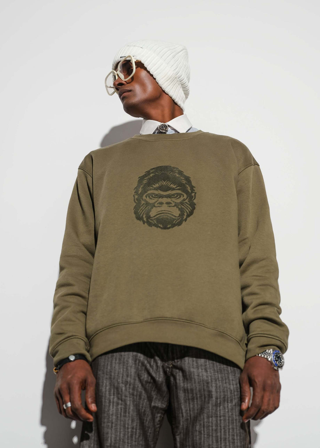 brown crew neck sweat shirt for men