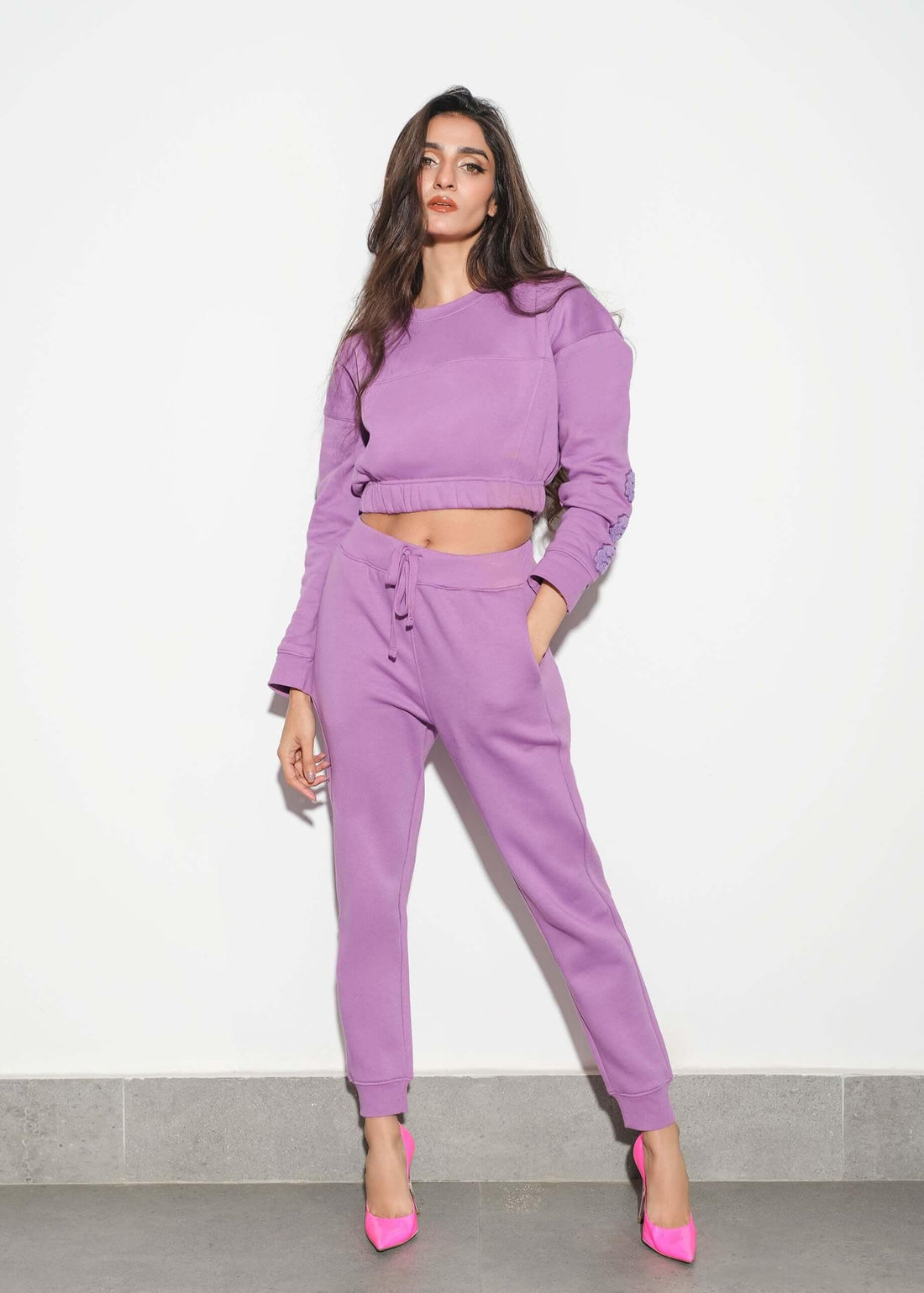 sweatshirts for women purple crop sweatshirt front view verve