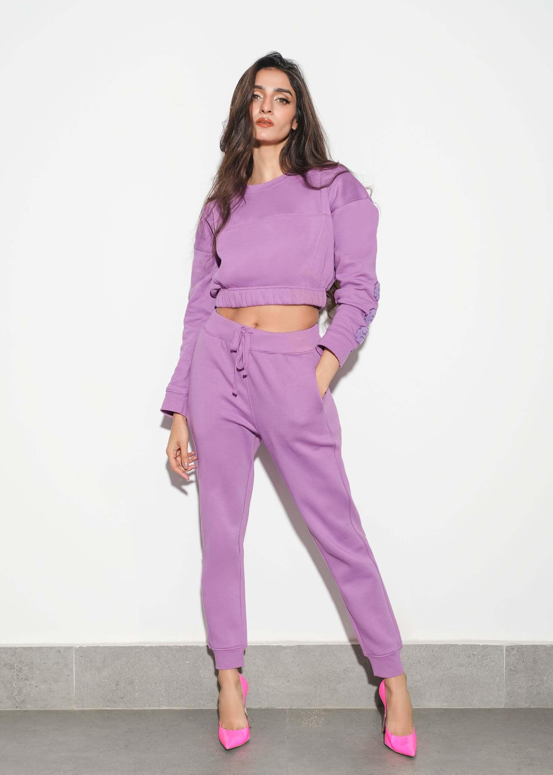 sweatshirts for women purple crop sweatshirt front view verve