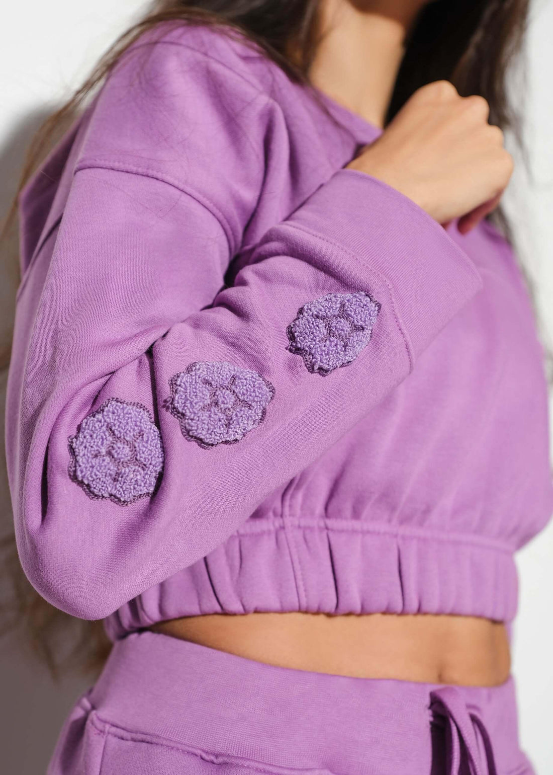 sweatshirts for women purple crop sweatshirt front view verve