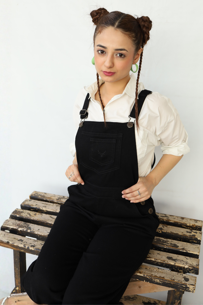 BLACK DENIM OVERALL