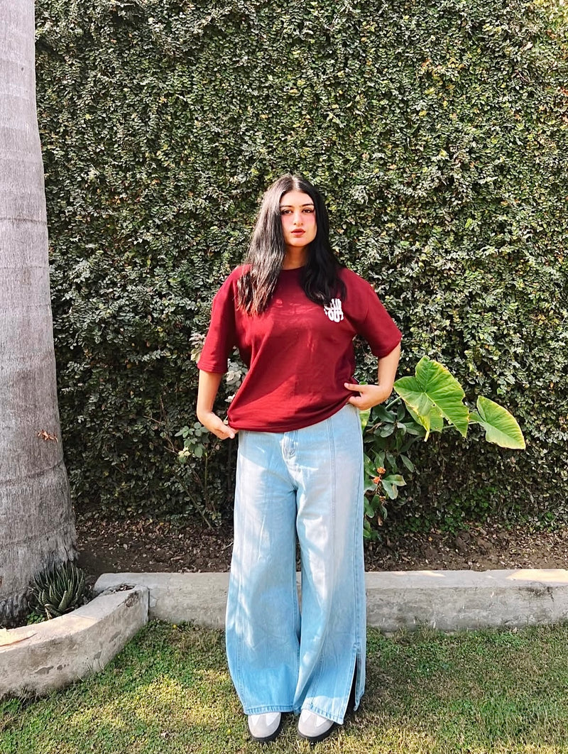 SIDE SLIT WIDE LEG JEANS