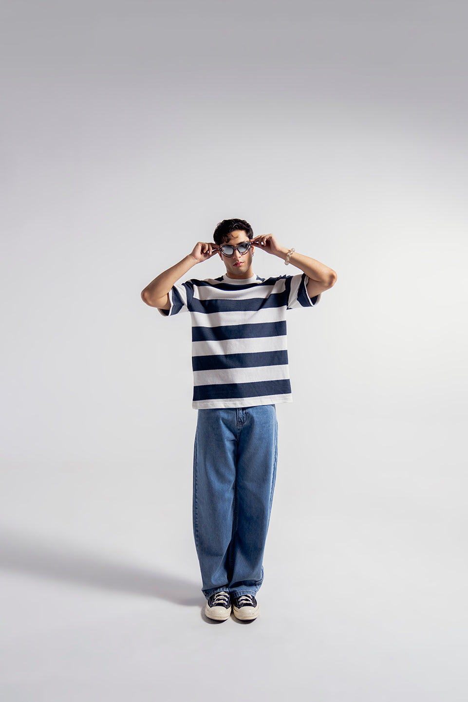 STRIPED PIQUE CREW TEE