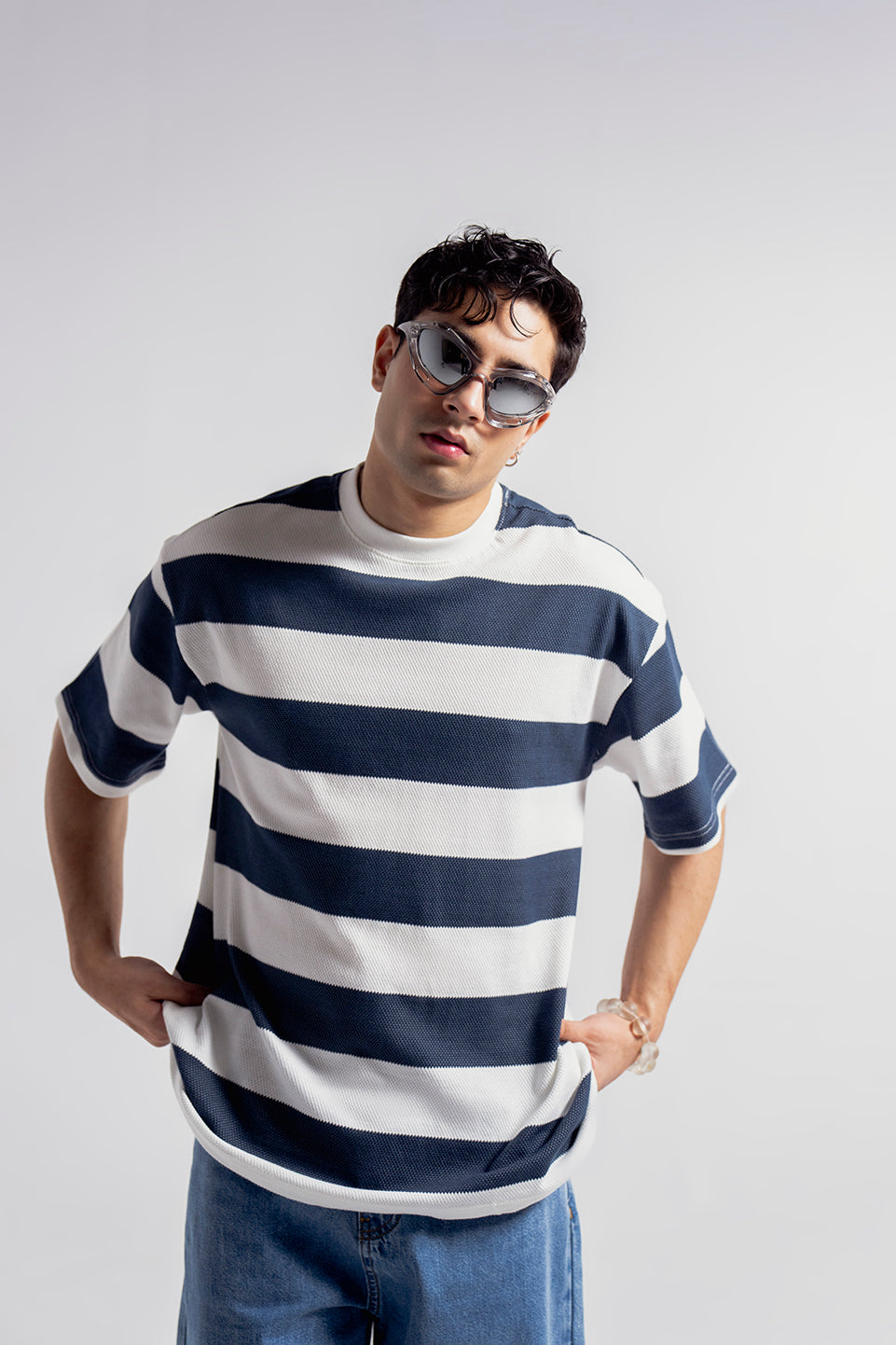 STRIPED PIQUE CREW TEE