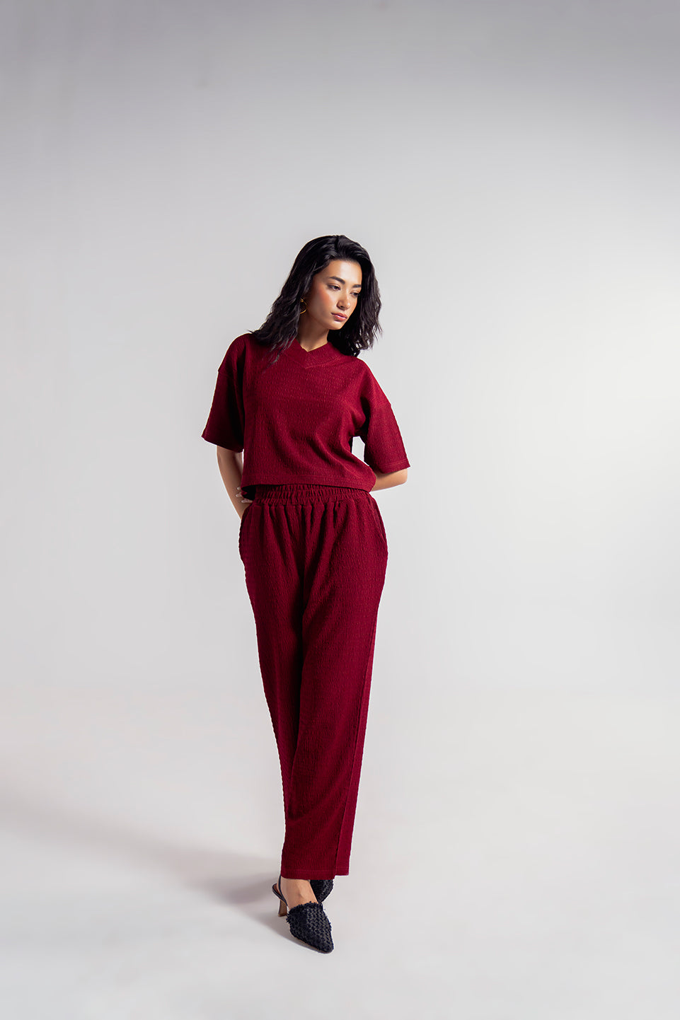 TEXTURED WIDE LEG PANT