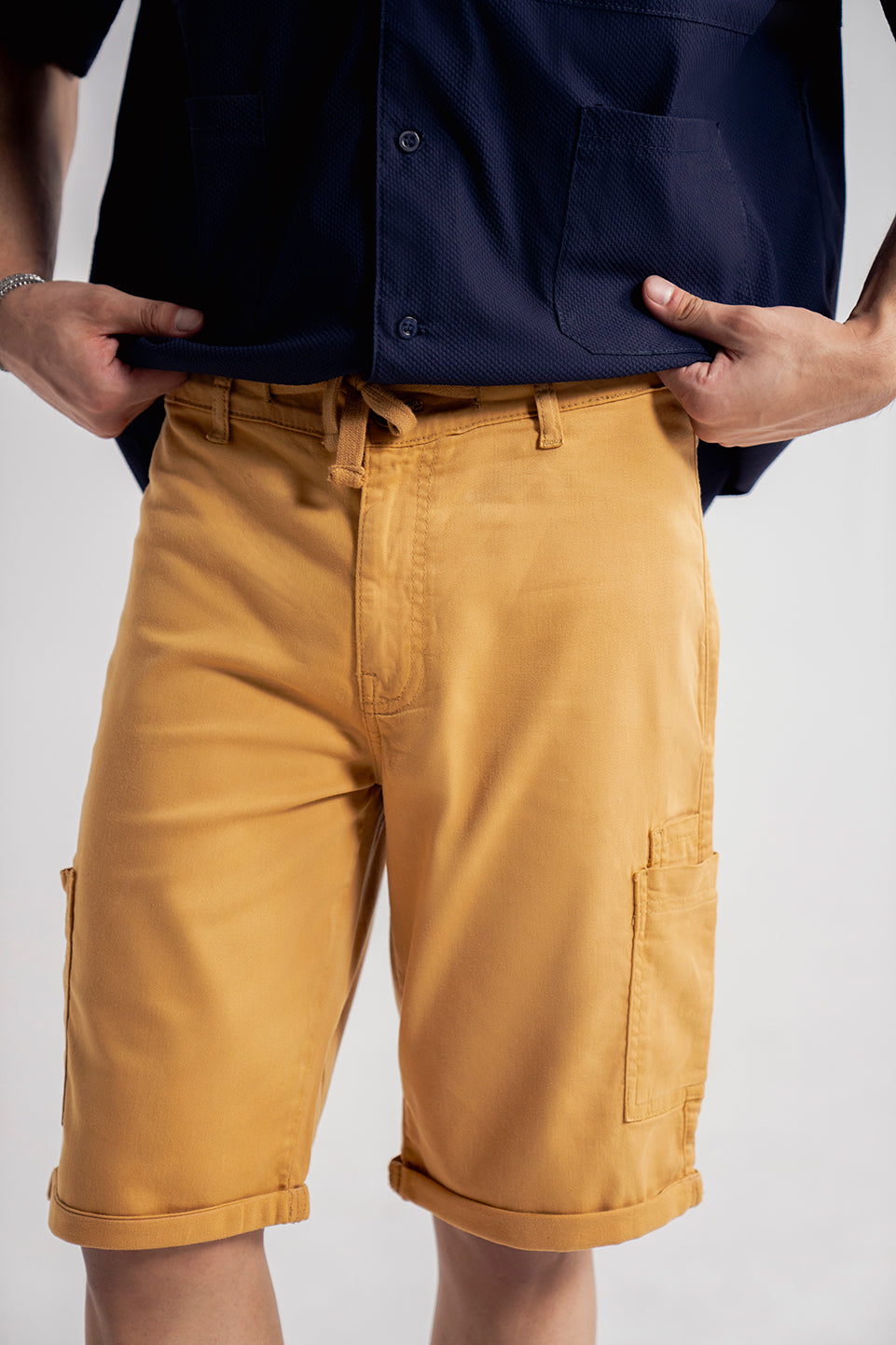 Yellow Utility Patch Pocket Mens Shorts