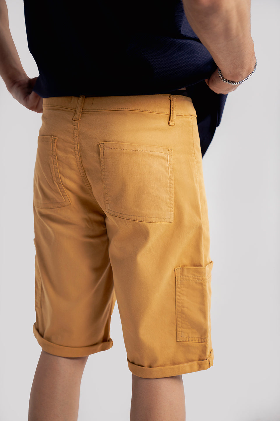Yellow Utility Patch Pocket Mens Shorts