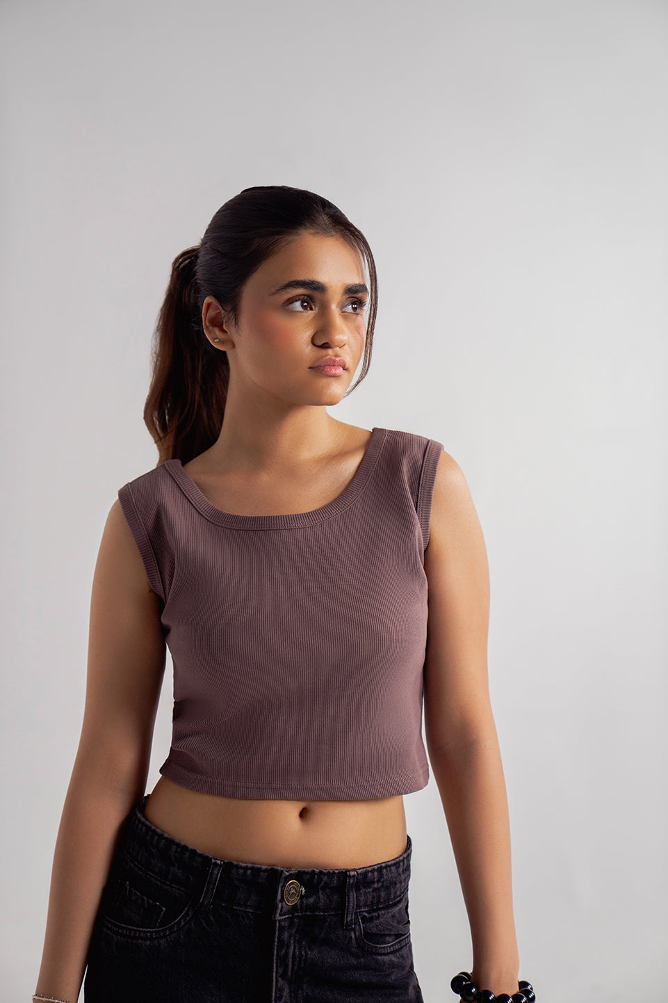 taupe scoop neck crop tank for women