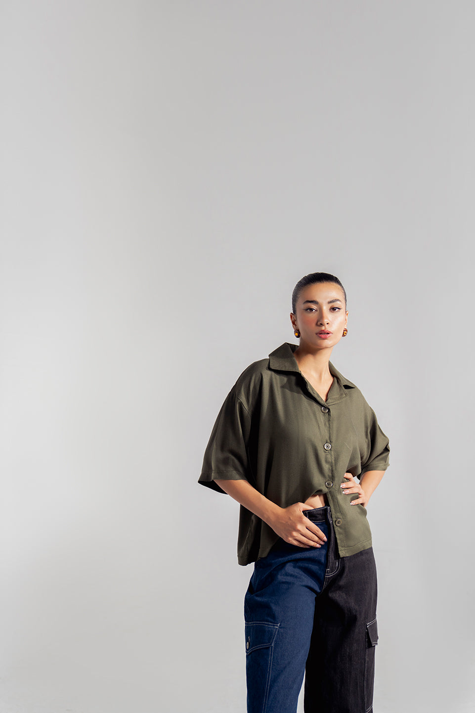 green relaxed fit resort shirt for women in Pakistan