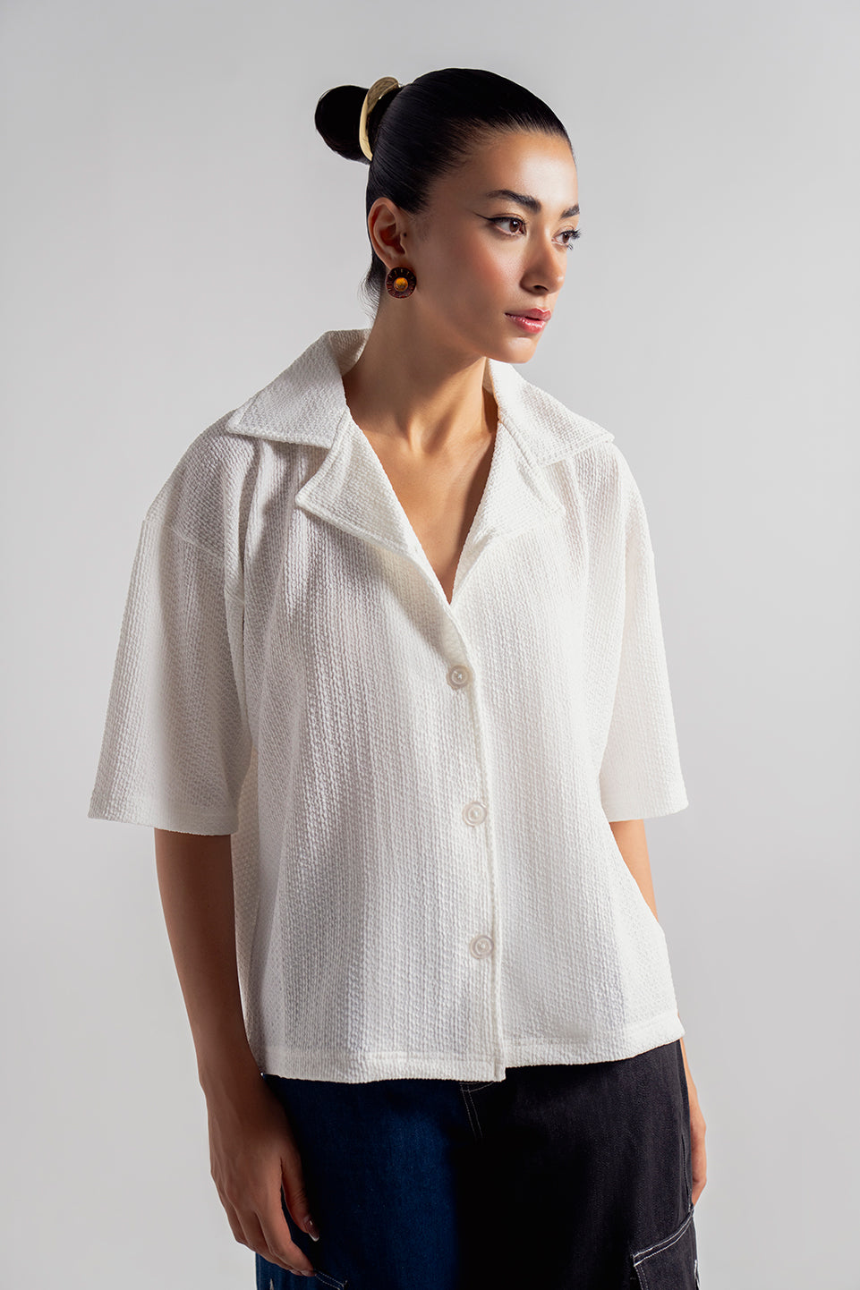 white relaxed fit resort shirt for women