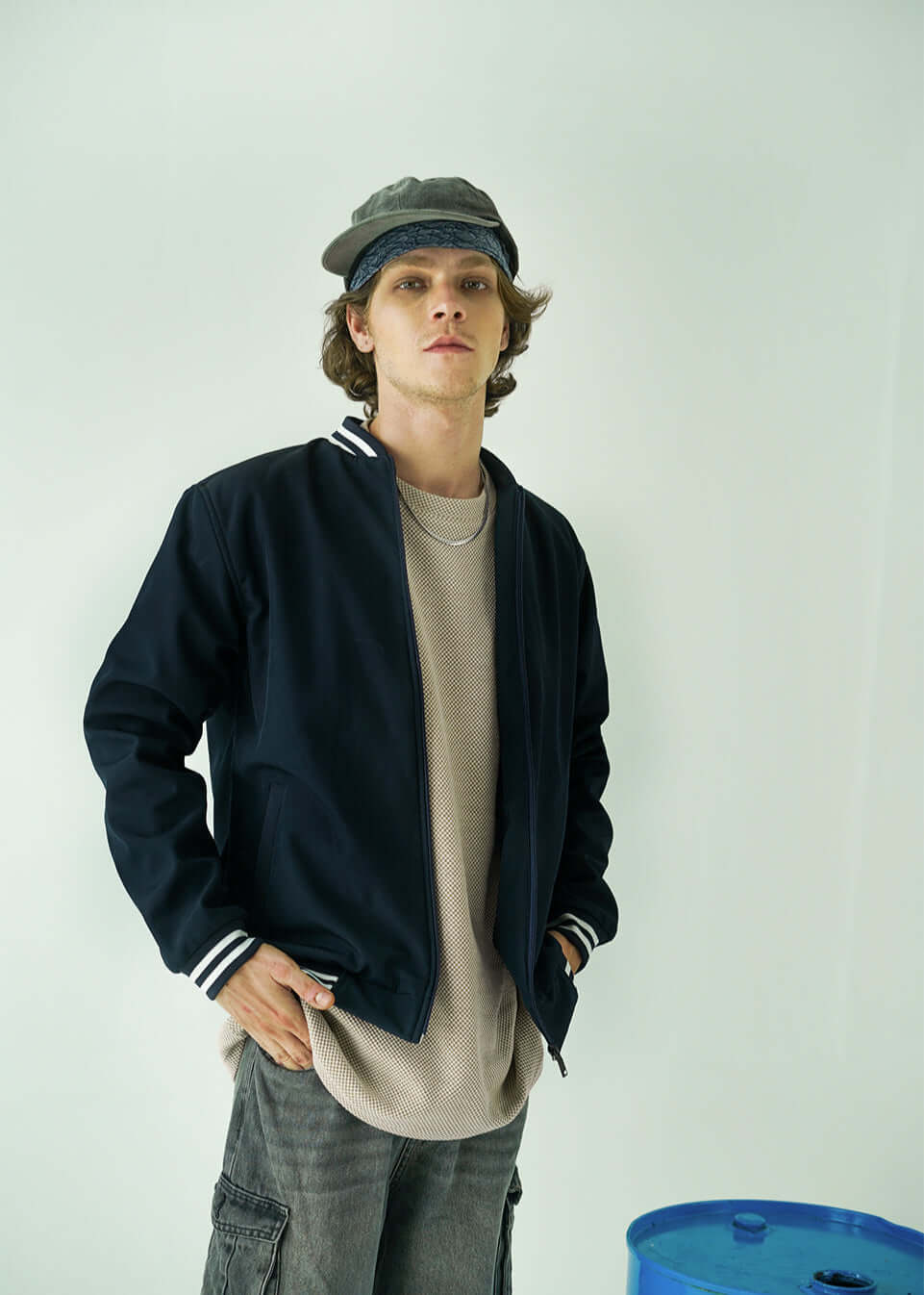 blue bomber jacket