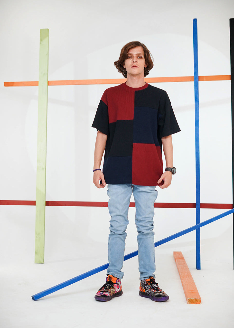 Patchwork t shirt for men stylish stitched design