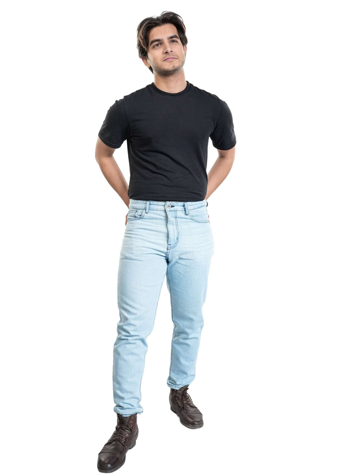 Light blue baggy fit denim jeans for men in Pakistan front view