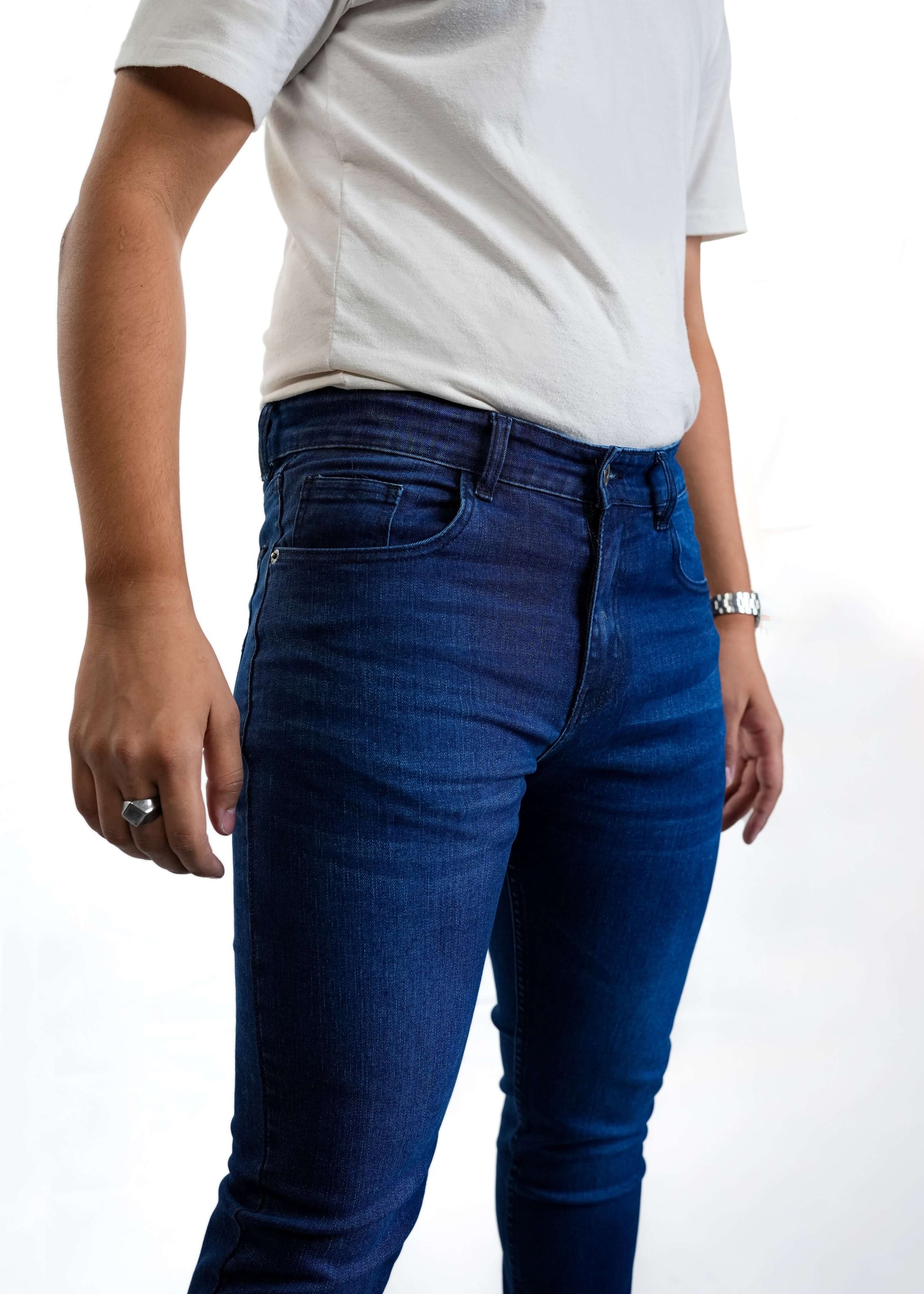 Blue straight fit jeans close-up - premium denim for men