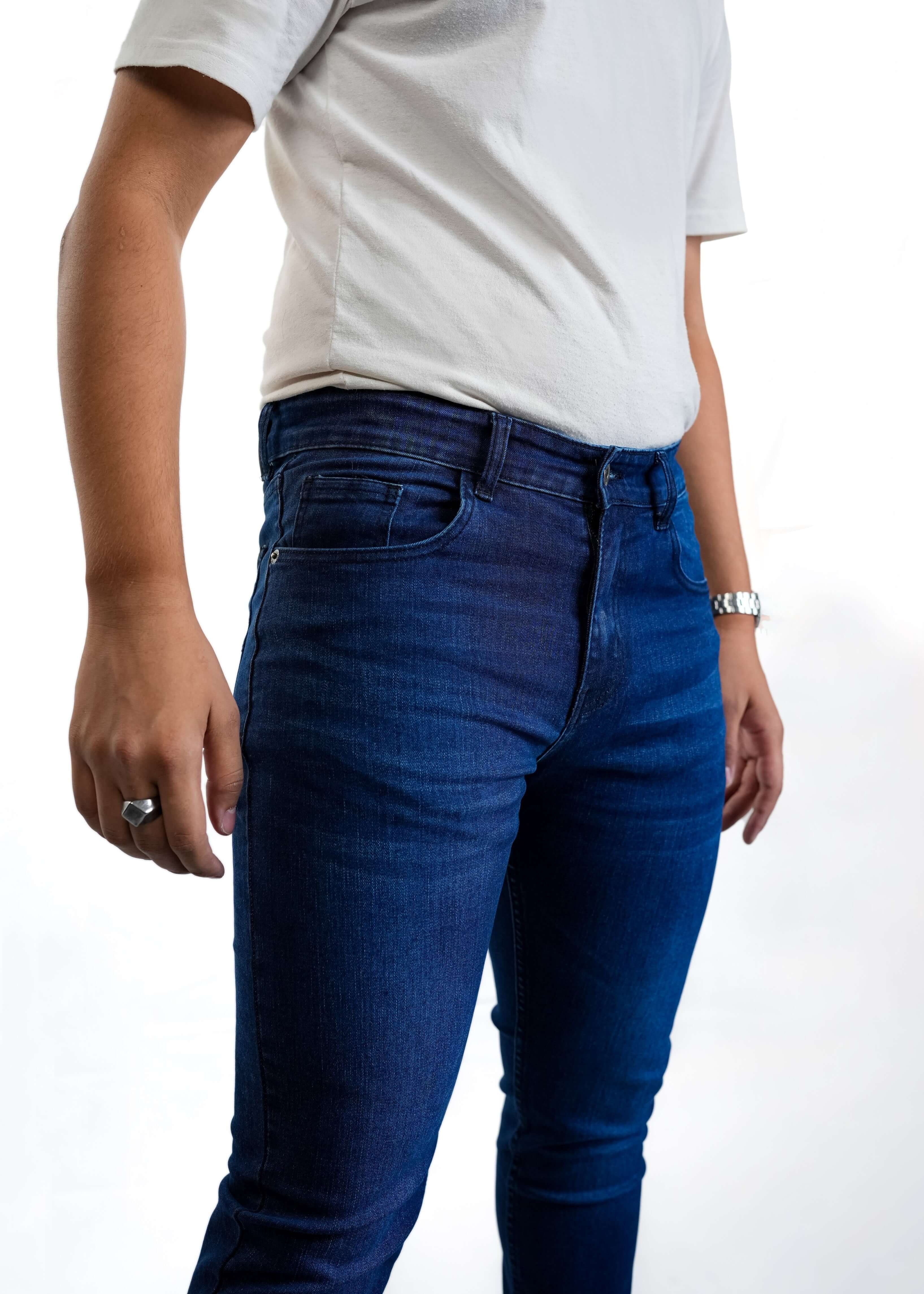 Blue straight fit jeans close-up - premium denim for men