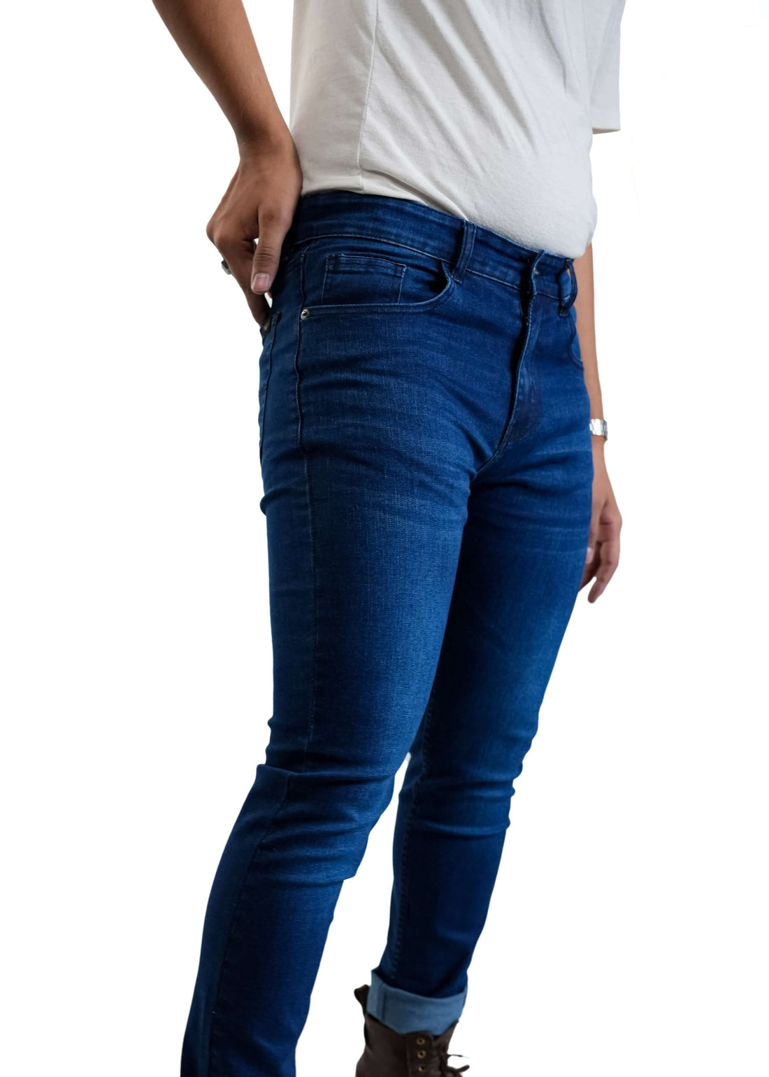 Side view of men’s straight fit denim jeans - comfortable and trendy