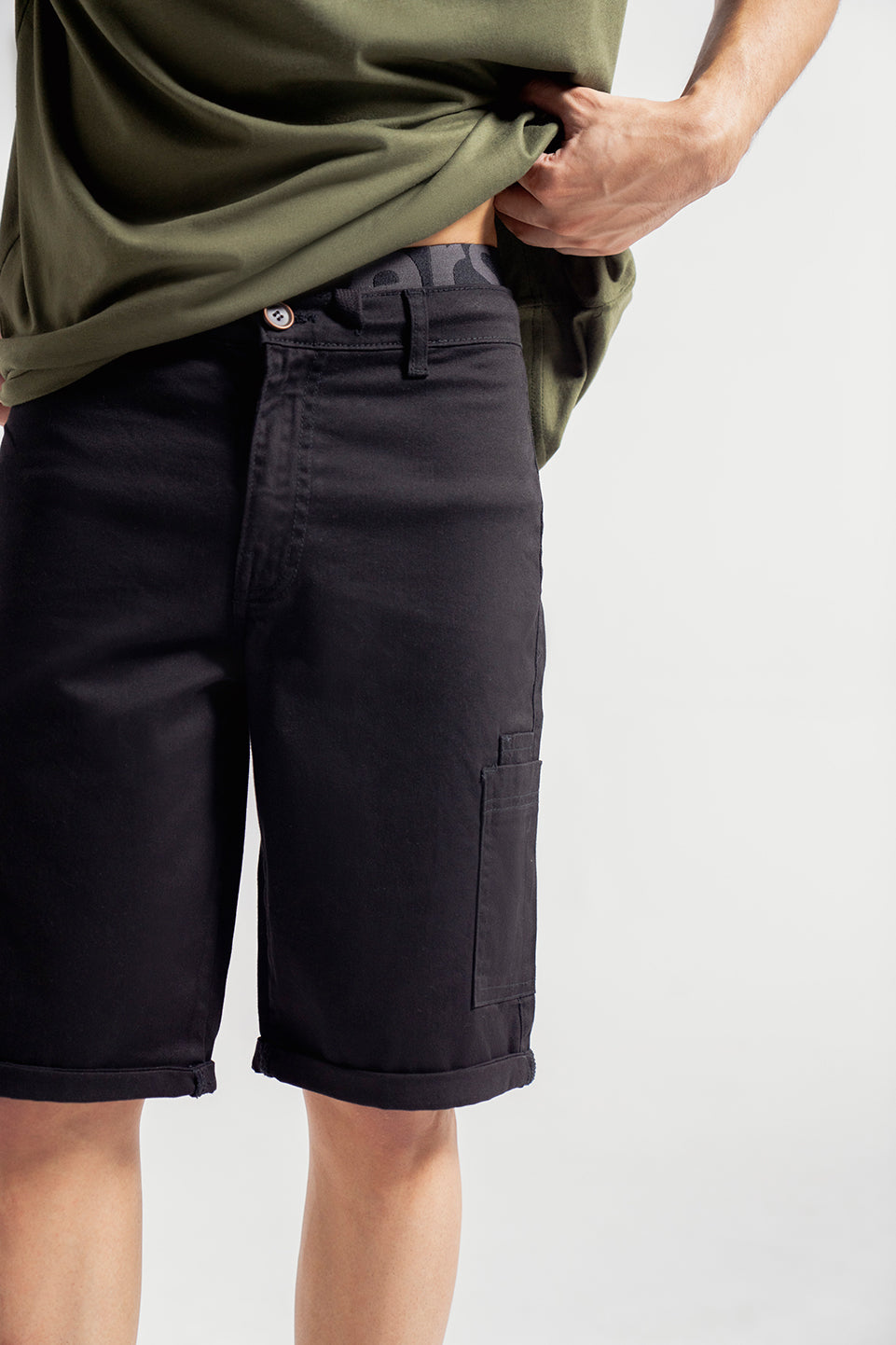 Black Utility Patch Pocket Mens Shorts