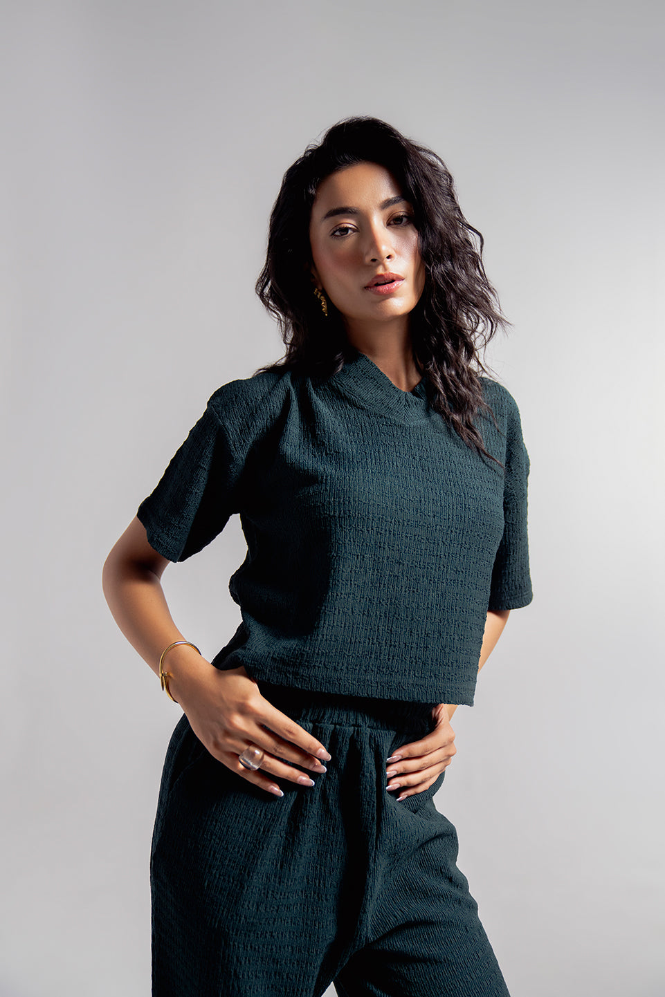 green v neck cropped shirt for women in pakistan