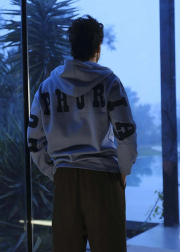 man wearing the drop shoulder hoodie euphoria by verve pakistan