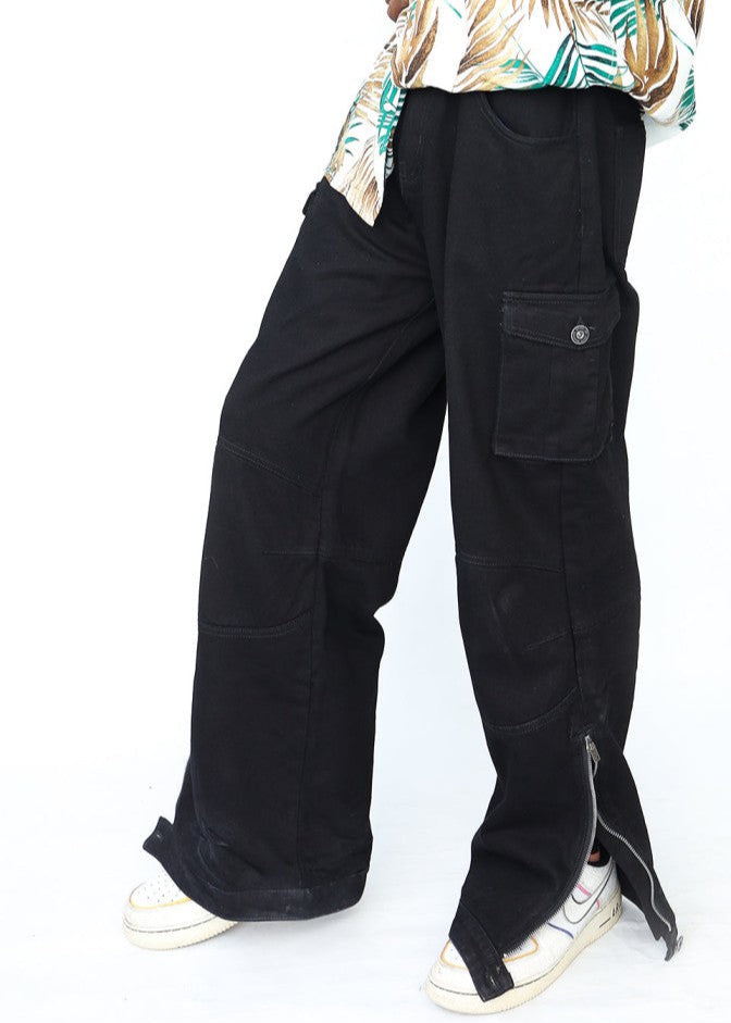 Unisex Black Wash Cargo Pants