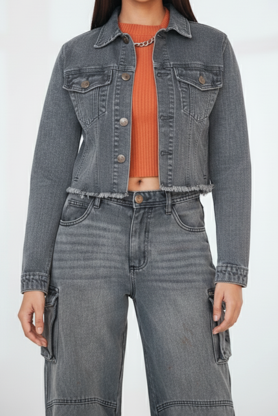 CROPPED GREY DENIM JACKET