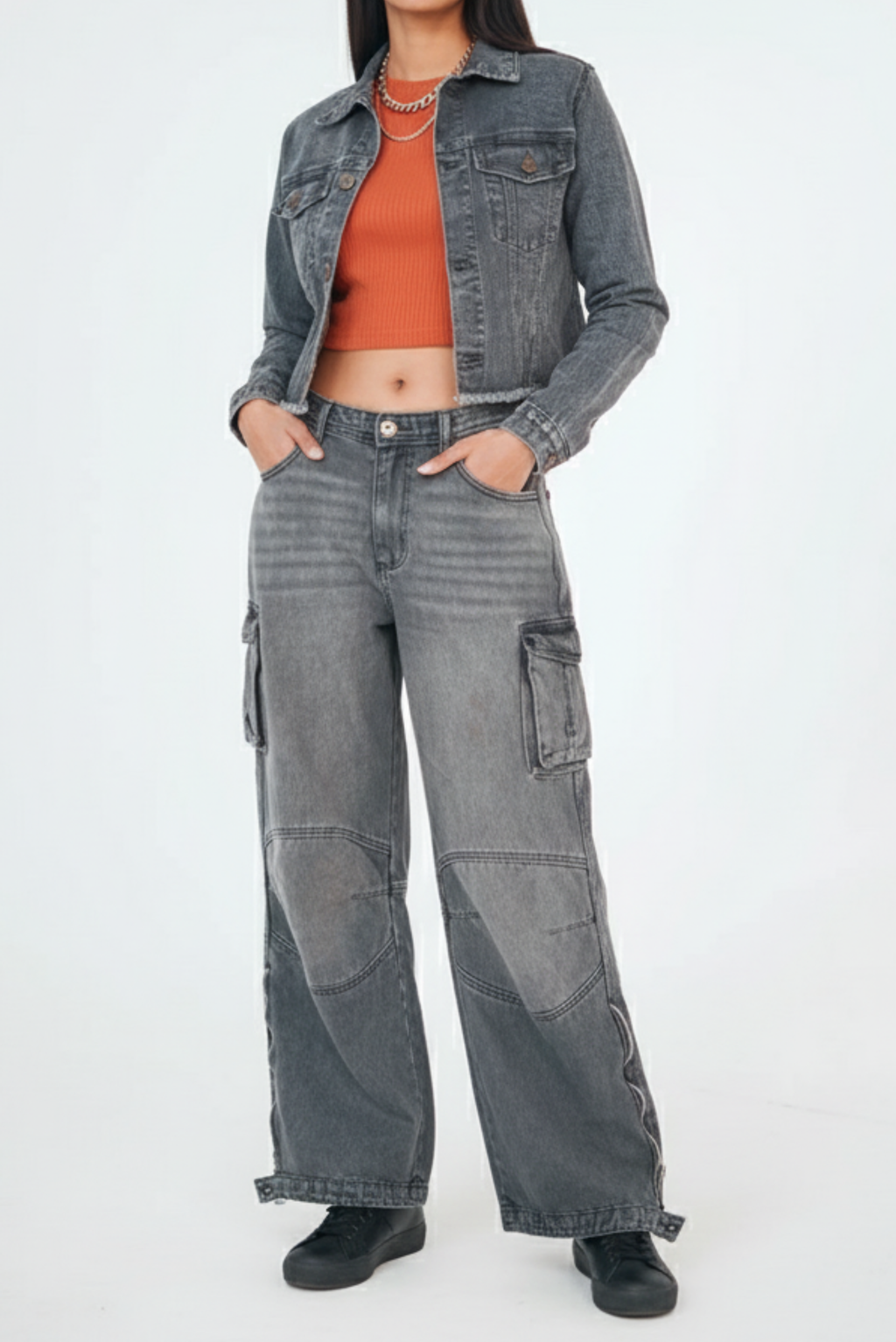 CROPPED GREY DENIM JACKET